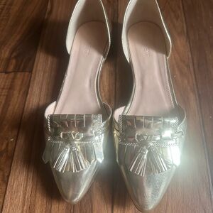 J. Crew, Women’s Gold Leather D’orsay Flats, Size 8 1/2
